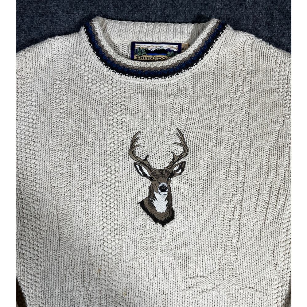 Vintage 90s Deer Sweater Medium Cream Knit Outdoors